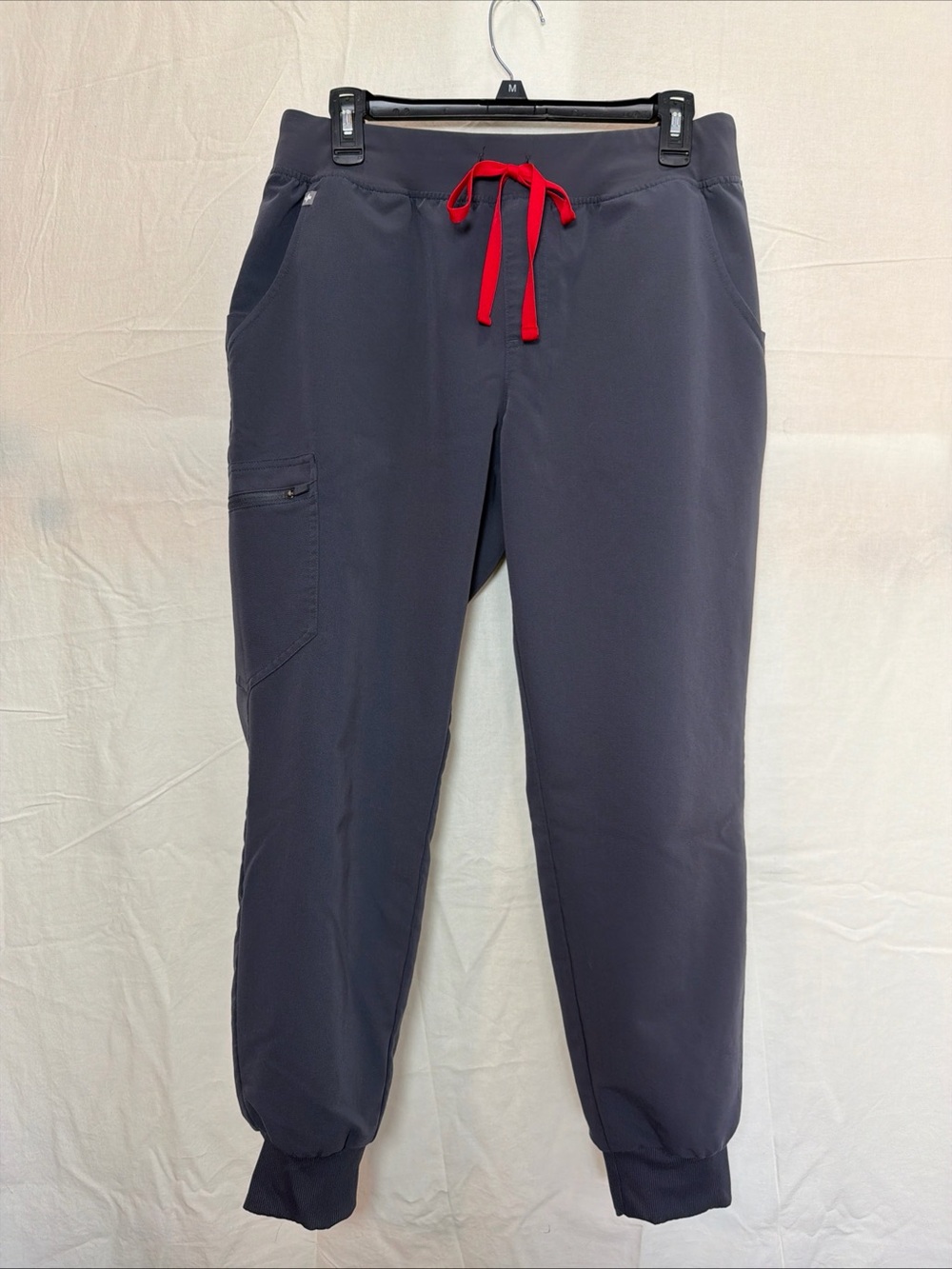 Figs Zamora Jogger Scrub Pants Charcoal Gray Red Drawstring Petite Medium L/P